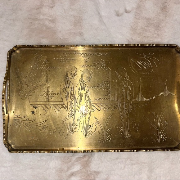 Vintage Brass Engraved Chinese Tray - Picture 11 of 13